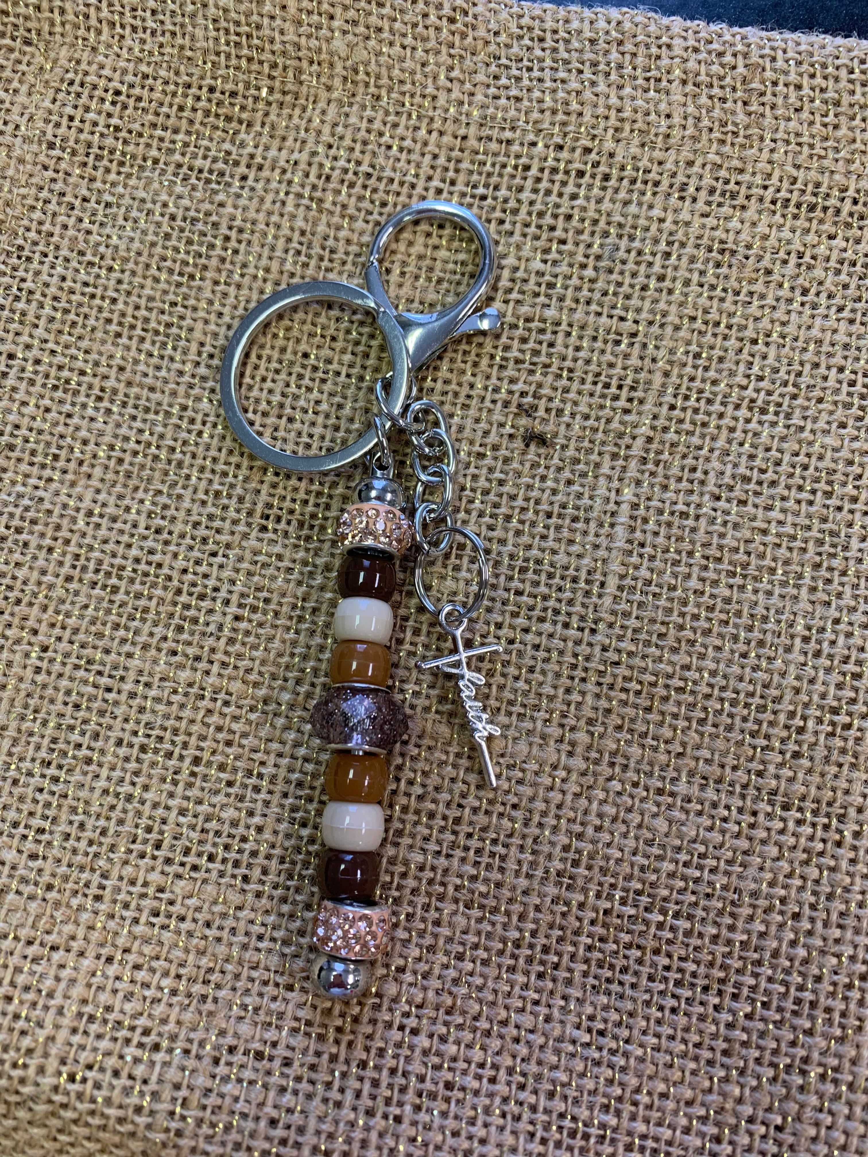 Brown and white key chain